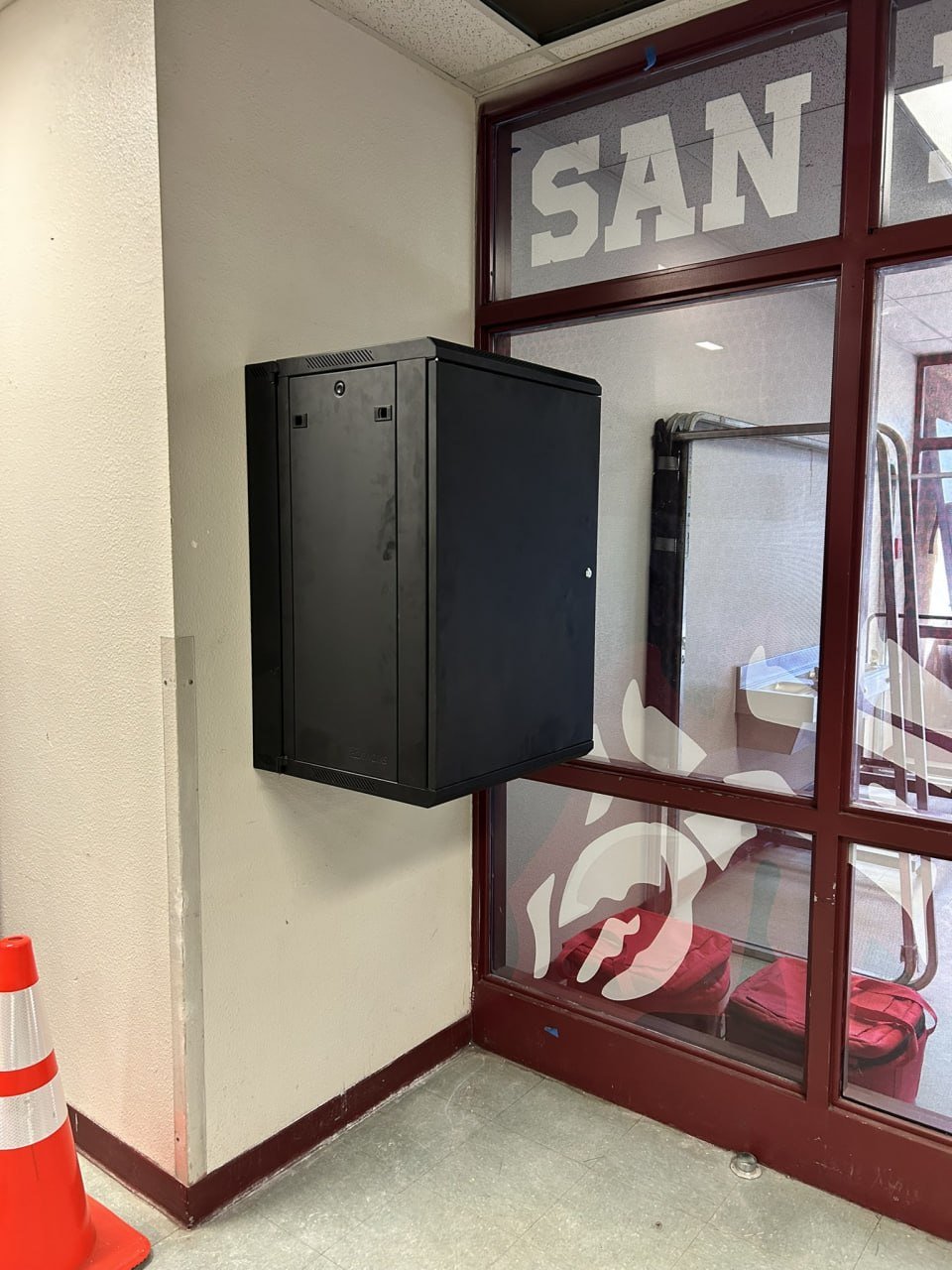 SLMS gym wall-mounted audio rack location